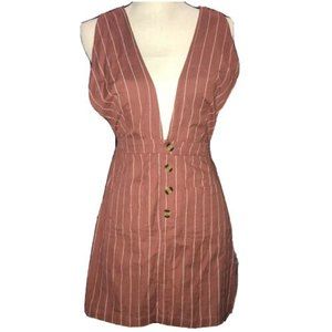 Japna Striped Linen Blend Dress Vintage Overall Feel Crisscross Back Pinafore M